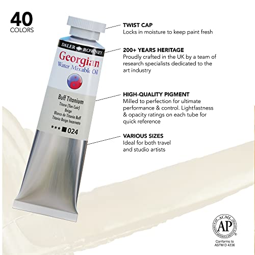 Daler Rowney Georgian Water Mixable Oil Paint Buff Titanium 37ml Tube - Art Paints for Canvas Paper and More - Oil Painting Supplies for Artists and Students - Artist Oil Paint for Any Skill Set