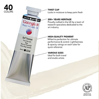 Daler Rowney Georgian Water Mixable Oil Paint Buff Titanium 37ml Tube - Art Paints for Canvas Paper and More - Oil Painting Supplies for Artists and Students - Artist Oil Paint for Any Skill Set