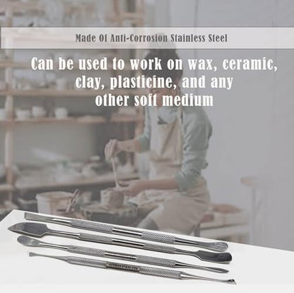 A2ZScilab - Stainless Steel Spatula Wax & Clay Sculpting Tool Carver Set, Carving Pottery Tools - Sculpture Shaper Polymer Modeling Tools for Clay, Pottery, Ceramics Artwork & Holiday Crafts (4PCS) - style: 4PCS