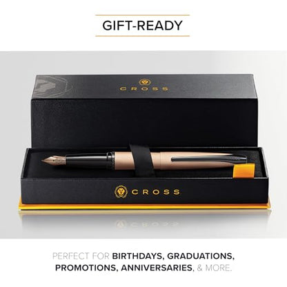 Cross ATX Brushed Rose Gold Stainless Steel Fine Nib Fountain Pen - Refillable Pen for Smooth Writing - Black Ink - Comfortable Grip - Long-Lasting - Professional Office Supplies - color: Sandblasted Rose Gold, style: Fine Nib