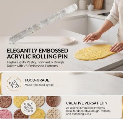 Rengue Acrylic Rolling Pin with 28 Patterns, Compliant Material, Comfortable Grip, 16 X 1 Cm, Lightweight for Dough and Pastry Acrylic Rolling Pin with 28 Patterns, Nan Kitchen (#2) - size: 51015 notes