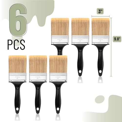 Bates- Paint Brushes, 3-Inch, 6 Pack, Plastic Handle Flat Paint Brushes | for Walls, Furniture, Wood Surfaces, Interior Painting & Home Improvement Projects
