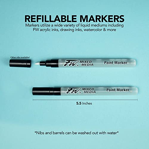Daler Rowney FW Mixed Media Paint Markers - 2-Pack with Extra Nibs for Liquid Media for Bold Lines - style: 1-3MM Chisel, Marker