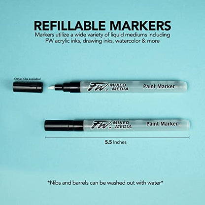 Daler Rowney FW Mixed Media Paint Markers - 2-Pack with Extra Nibs for Liquid Media for Bold Lines - style: 1-3MM Chisel, Marker