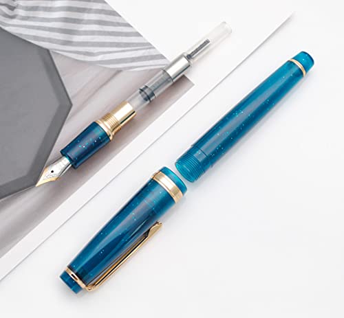 JINHAO 82 Fountain Pen with Gold Clip (F Nib 0.5mm, Transparent Fluorescent Dark Ocean Blue) - color: Transparent Fluorescent Dark Ocean Blue