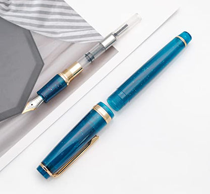 JINHAO 82 Fountain Pen with Gold Clip (F Nib 0.5mm, Transparent Fluorescent Dark Ocean Blue) - color: Transparent Fluorescent Dark Ocean Blue