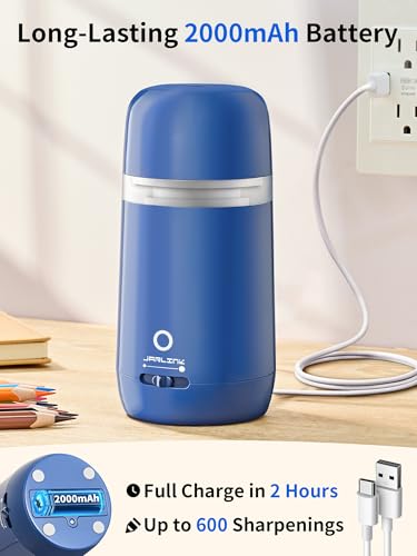 JARLINK Automatic Electric Pencil Sharpener - Hands-Free Operation, 3 Sharpness Modes, 3-Second Sharpening, Rechargeable & Portable for 7-12mm Pencils, Ideal for Classroom and Home Use (Blue) - color: Blue