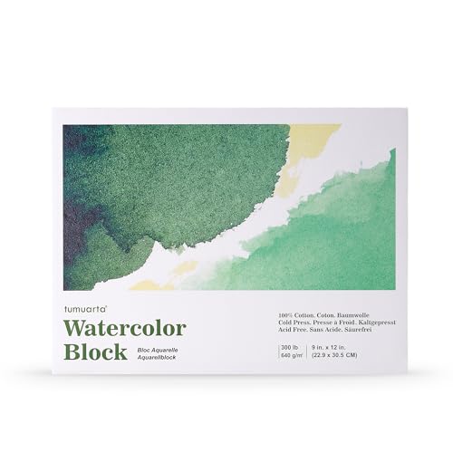 tumuarta Watercolor Block 300 LB, 640 GSM, 100% Cotton, 10 Sheets, Acid Free, Cold Press, Watercolor Paper Board Sketch Books for Watercolors, Acrylic and More (9 X 12) - size: 9 X 12"