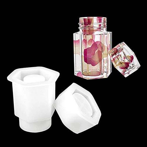 4 Style DIY Jewelry Resin Casting Molds Bottle Storage Jar with Lid Crystal Epoxy Mold Kit Handmade Craft Aromatherapy Candle Making Tool Clear Silicone Plaster Clay Mould （Hexahedron Bottle） - color: （Hexahedron Bottle）