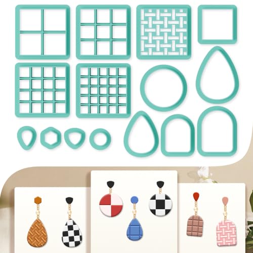 15Pcs Square Polymer Clay Cutters Checkered Grid Clay Earrings Cutters Polymer Jewelry Cutter for Earrings Making Birthday Party DIY Supplies - style: Checkered