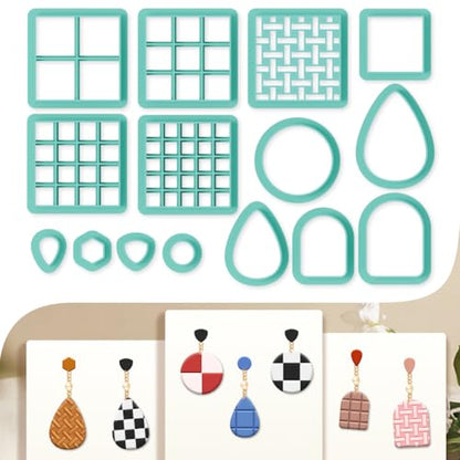 15Pcs Square Polymer Clay Cutters Checkered Grid Clay Earrings Cutters Polymer Jewelry Cutter for Earrings Making Birthday Party DIY Supplies - style: Checkered
