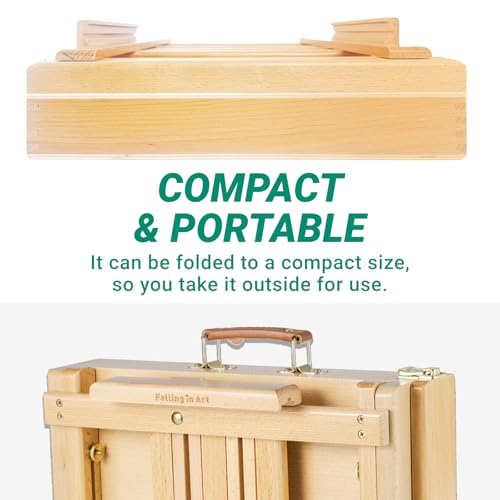 Falling in Art Studio Sketchbox Tabletop Easel, Adjustable Beechwood Easel for Painting, Portable Desktop Easel with Storage Drawer, Suitable for Beginners and Artists- Holds canvases up to 31" high
