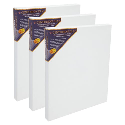 Centurion Deluxe Professional Acrylic Primed Linen Pre-Stretched Canvases, 11oz Linen - 16"x20", Box of 3, 1.5" Deep - Kiln-Dried Stretchers, Back Stapled, Canvas for Painting, Museum Archival Quality - size: 18"x18"