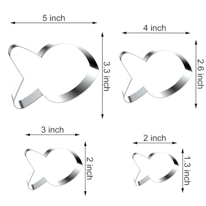 Goldfish Cookie Cutter Set - 5 inch, 4 inch, 3 inch, 2 inch - 4 Piece Simple Fish Cookie Cutters Shapes Molds - Stainless Steel