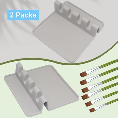 2 Packs Silicone Paint Brush Holder Paint Brush Stand Rest with 4 Slots Watercolor Oil Acrylic Painting