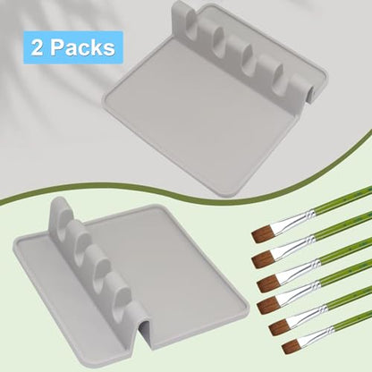 2 Packs Silicone Paint Brush Holder Paint Brush Stand Rest with 4 Slots Watercolor Oil Acrylic Painting