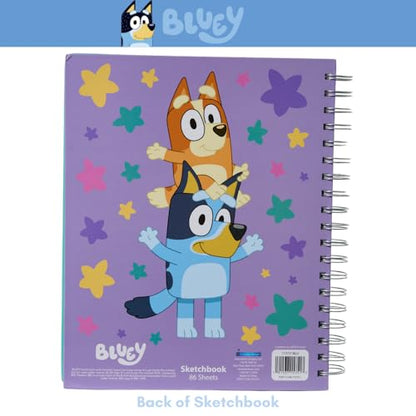 Bluey Sketchbook for Kids with Washable Markers, 86 Blank Pages Spiral Bound, Turquoise - color: Blueey