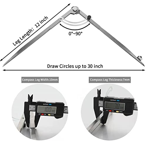 24 inch Compass for Geometry, Compass for Woodworking, Precision Woodworking Compass with Wing Divider and Pencil Holder, Large Compass for Geometry, Woodworking Compass, Drafting, Drawing Compass - size: 24in