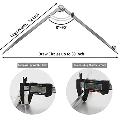 20 inch Compass for Woodworking, Compass for Geometry, Precision Woodworking Compass with Wing Divider and Pencil Holder, Large Compass for Geometry, Woodworking Compass, Drafting, Drawing Compass - size: 20in