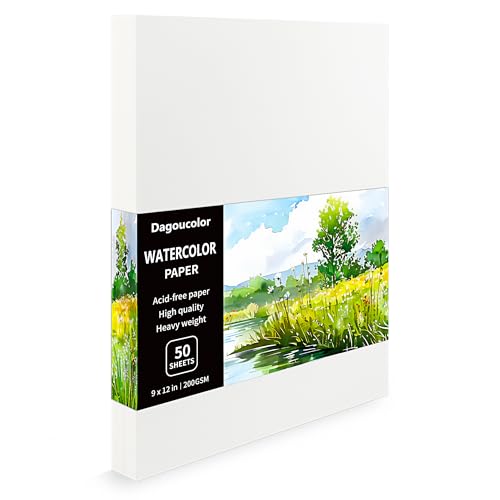 DagouColor Watercolor Paper, 9" x 12", 200GSM, 50 Pcs Bulk Water Color Paper, Art Supplies for Artists Adults Boys Girls Students, Painting, Drawing, Mixed Media - size: 9" x 12", 50 Sheet