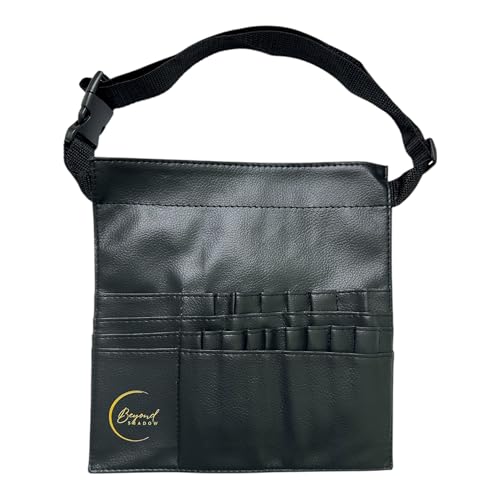 Beyond Shadow Brand™ – Black PU Leather Makeup Brush Pouch | Holds Up to 40 Brushes & Pencils | Professional Organizer with Adjustable Strap for Travel & On-the-Go Makeup Artists, 10LX10WX0.2H Inch