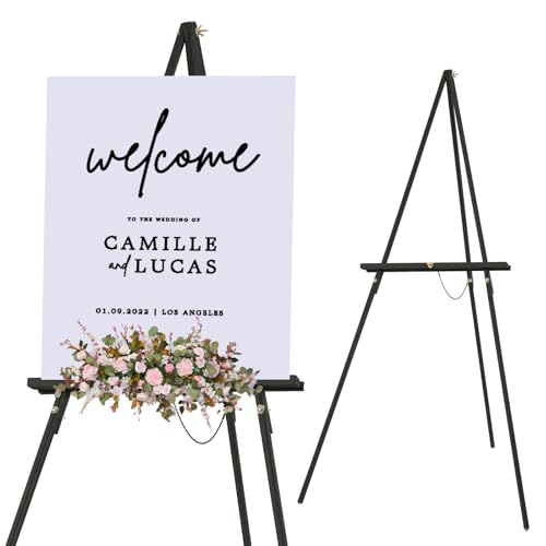 Falling in Art 65" A-Frame Tripod Easel Stand, Wooden Display Easel with Adjustable Canvas Holder, Floor Easel for Wedding Signs, Posters, Paintings, Artwork(Black) 1 Pack - color: Black-1 Pack