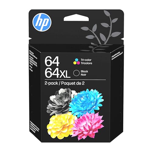 HP 64XL/64 Black High Yield and Tri-Color Standard Yield Ink Cartridges, 2/Pack - style: Black XL + CMY