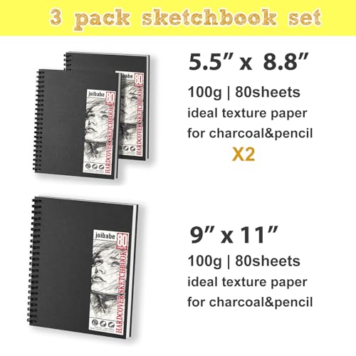 2PACK 5.5x8.5 and 1Pack 9 x 11 inches Hardcover Sketch Book，3 Pack 80-Sheets (68lb/100gsm)，Double-Sided Hardbound Sketchbook, Spiral Bound,Acid Free Painting Art Paper for Kids and Adults - size: 5.5 x 8.5 inches (2 Pack) + 9 x 11 inches (1 Pack)