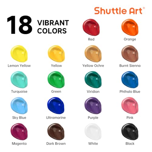 Shuttle Art Acrylic Paint, 18 Colors Acrylic Paint Pouches (120ml/4.06oz), Artist Grade Paint Set, Rich Pigments, Non-Toxic for Artists, Beginners and Kids on Rocks Crafts Canvas Wood Ceramic