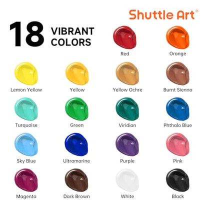 Shuttle Art Acrylic Paint, 18 Colors Acrylic Paint Pouches (120ml/4.06oz), Artist Grade Paint Set, Rich Pigments, Non-Toxic for Artists, Beginners and Kids on Rocks Crafts Canvas Wood Ceramic