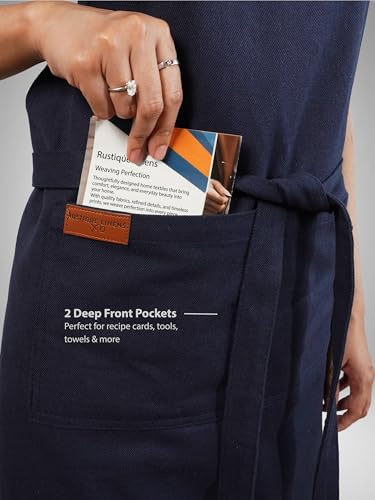 100% Cotton Kitchen Apron with 2 Pockets – Adjustable Chef Apron for Cooking Baking BBQ – Unisex Apron - color: Navy, size: Standard