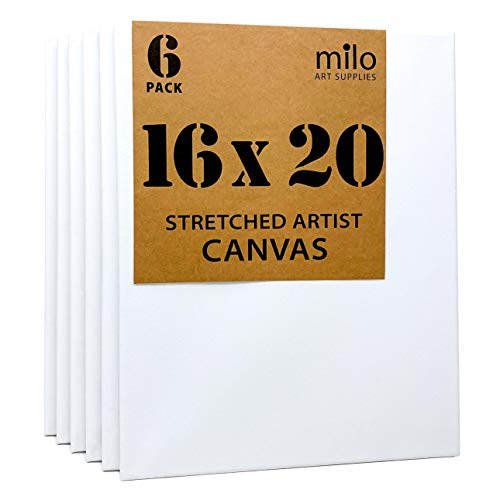 milo Stretched Artist Canvas | 16x20 inch | Value Pack of 6 Canvases for Painting, Primed & Ready to Paint Art Supplies for Acrylic, Oil, Mixed Wet Media, & Pouring, 100% Cotton with Pine Wood Frame - size: 16" x 20"
