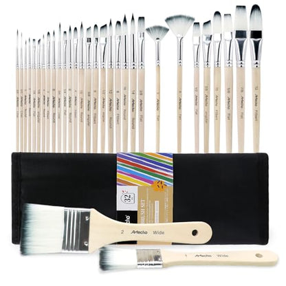 32 Pcs Acrylic Paint Brushes Set, Artist Painting Supplies Kit with Case - Professional Painting Tools for Oil Watercolor Gouache Canvas Rock - Art Essentials for Adults Teens Kids - style: 32 pcs