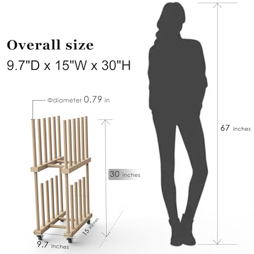 Art Storage Rack - Canvas & Paper Storage Stand with Handle & Caster Wheels for Art Studios & Gallery - size: 9.7"D x 15"W x 30"H