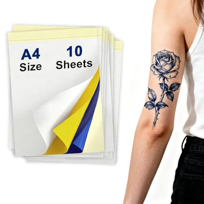 Tattoo Transfer Paper – A4 Size, 10 Sheets – Tattoo Stencil Paper for Thermal Tattoo Transfer Kit – Carbon Copy Tracing Paper for Machine & Hand Use – Tattoo Supplies - size: 10 sets