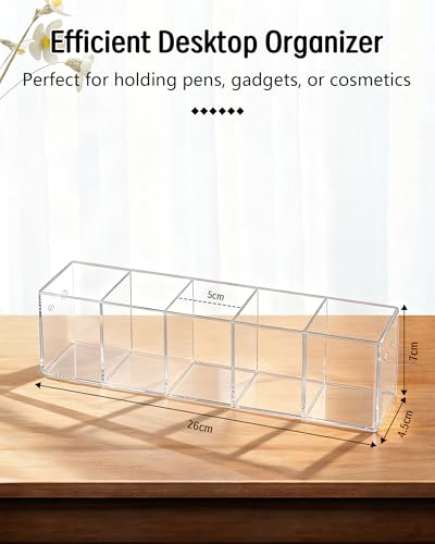 1-Tier Clear Acrylic Pen Holder for Desk | Stationary Organizer, Pencil Cup, Marker Storage & Cosmetic Brush Display Stand, Desktop Office Supplies Organizer - size: 1 Layer
