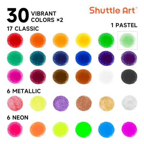 Shuttle Art Tempera Paint Sticks, 60 Pack, 2 Sets of 30 Colors Solid Tempera Paint, Washable, Super Quick Drying, Works Great on Paper Wood Glass Ceramic Canvas for Class School