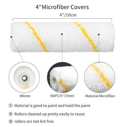 Voomey Paint Roller Covers 4 Inch，1/3" Nap Mini Roller Covers，Roller Covers for Painting，Home Painting Supplies，Pack of 48. - size: 4 inch 48pcs