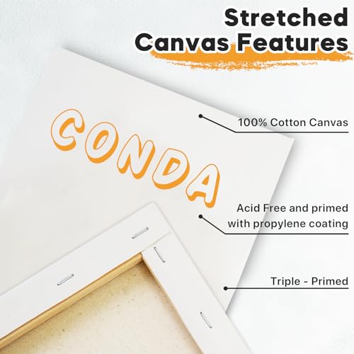 CONDA Stretched Canvas for Painting, 5x7 inch 10 Pack of Canvas, Primed, 100% Cotton 5/8 Inch Profile Value Bulk Pack for Acrylics, Oils Painting - size: 5x7 inch, 10 Pack