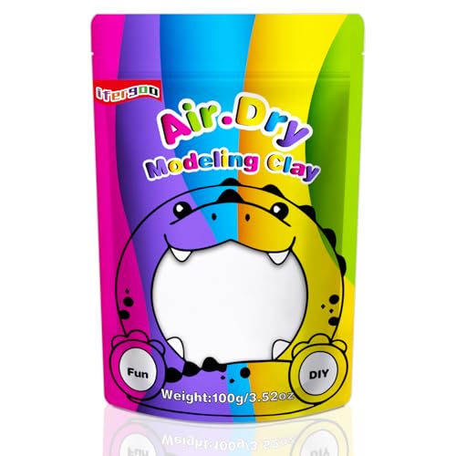 ifergoo White Air Dry Clay, DIY Creative Modeling Clay for Kids, Super Light Magic Foam Clay for Kids Age 3-12, Soft, No-Sticky & Non-Toxic, Molding Clay for School Art & Craft Project(100g/3.5oz) - color: White/100g