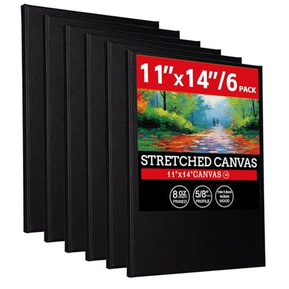 6 Pack 11x14 Stretched Canvases for Painting 100% Cotton Black Painting Canvas, Art Canvases for Oil, Acrylic Paint & Other Painting Media - size: 11x14 (6Pack)