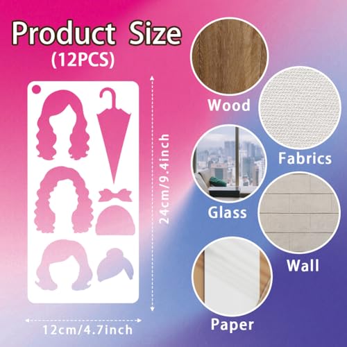 12 Sheets Fashion Cartoon Doll Painting Stencil, 12 Styles DIY Clothing Overlay Drawing Templates Pop Art Fashion Plastic Art Templates for Painting on Wall Wood Home Decor - style: Cartoon Doll
