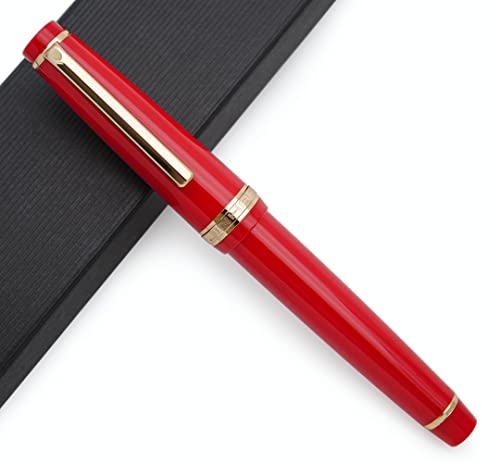 JINHAO 82 Fountain Pen with Gold Clip (F Nib 0.5mm, Red) - color: Red