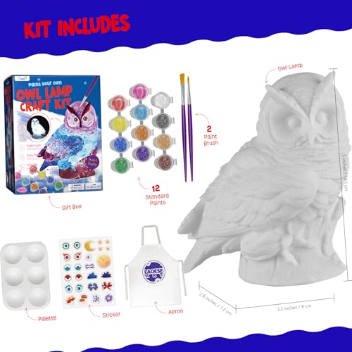 LAOESE Paint Your Own Owl Lamp Kit, Art Supplies Painting Kits for Kids 6-12, Arts and Crafts for Kids Ages 8-12, Owl Toy Girls Boys Birthday Gifts for Kids Ages 3 4 5 6 7 8 9 10 11 12+ - style: Owl