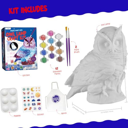 LAOESE Paint Your Own Owl Lamp Kit, Art Supplies Painting Kits for Kids 6-12, Arts and Crafts for Kids Ages 8-12, Owl Toy Girls Boys Birthday Gifts for Kids Ages 3 4 5 6 7 8 9 10 11 12+ - style: Owl