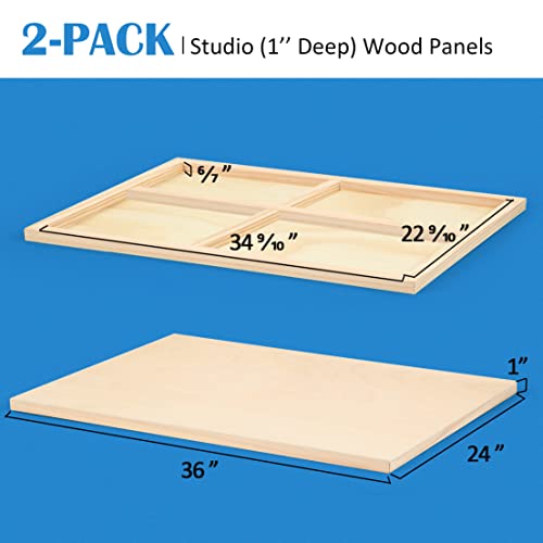 Falling in Art Unfinished Birch Wood Panels Kit for Painting, Wooden Canvas 2 Pack of 24 x36 Studio 1’’ Deep, Cradle Boards for Pouring, Art, Crafts, Burning and More - size: 24*36 2-pack
