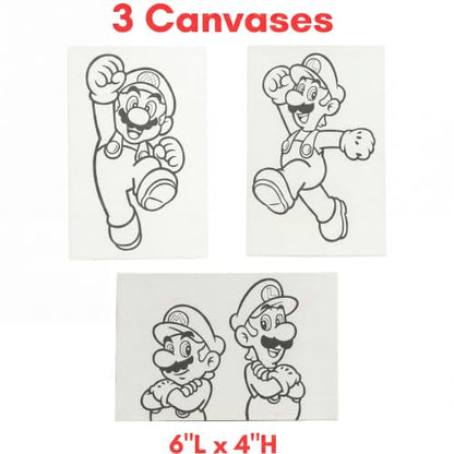 Super Mario Canvas Painting Kit for Kids, 3 Preprinted Mini Canvases for Painting, Easel, 6 Paint Pots and Brush, Acrylic Paint Set for Children - color: Super Mario