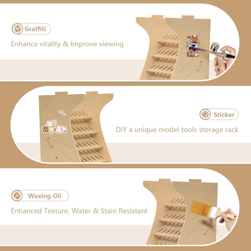 Wooden Model Organizer, Paint Rack with MDF Material for 35 Paints Bottles, Craft Holder Suitable for Tamiya/Vallejo/Citadel, GK11 (Can be combined with other GK style)