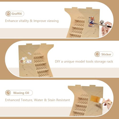 Wooden Model Organizer, Paint Rack with MDF Material for 35 Paints Bottles, Craft Holder Suitable for Tamiya/Vallejo/Citadel, GK11 (Can be combined with other GK style)