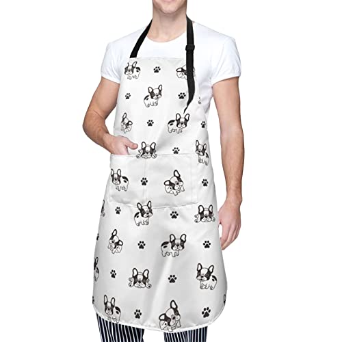 Puppy Dogs Waterproof Adjustable Bib Apron with 2 Pockets, Cooking Gardening Grilling Kitchen Chef Apron for Women - color: French Bulldog Paw
